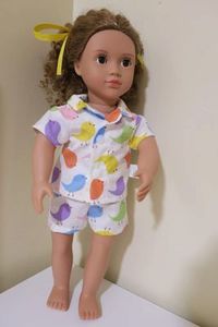 Products: Doll pajamas bird print, fits 46cm doll