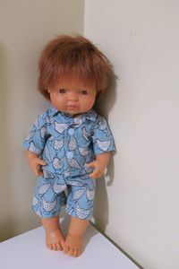 Products: Doll pajamas, blue with chicken print, fits 38cm Miniland dolls
