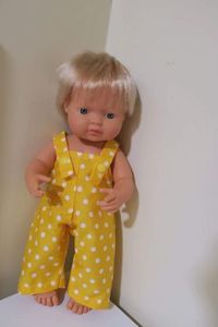 Doll overalls, yellow, white spot, fits 38cm Miniland dolls