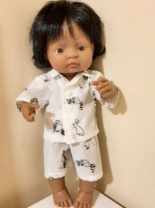 Products: Pajamas, white with animal print, fits 38cm Miniland dolls