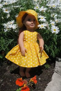 Products: Doll dress, yellow, white spots, fits 46cm doll