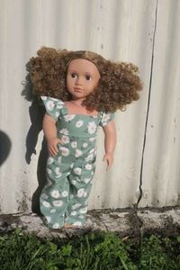Products: Overalls, green with daisies, 46cm doll