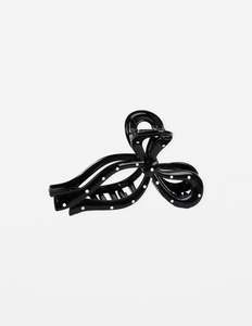 Hair Claw Bow - Black Dotty