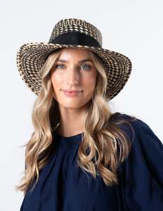 Hats: Straw Hat - Diamond Check
