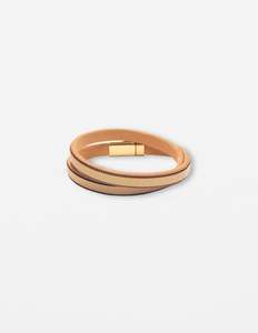 Bracelet PU and Chains - Beige and Gold