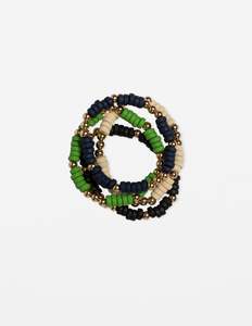 Bracelets: Set of 4 Mixed Navy and Green Bead Bracelet