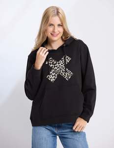 Sweaters: Hoodie - Black Leopard Cross