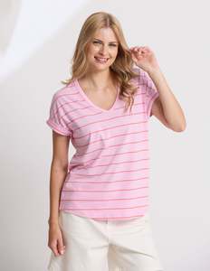 Soho Cuff V Tee - Candy with Red Stripe
