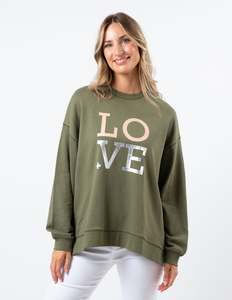Sunday Sweater - Khaki with Blush Love