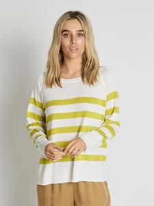 Knitwear: Bella Jumper - White/Lime Stripe