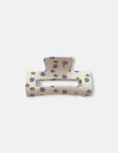 Rounded Rectangle Hair Claw - Blue Floral