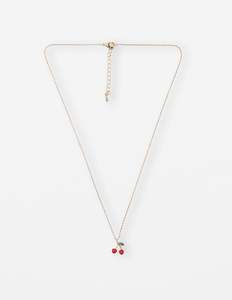 Necklace Red Cherries - Gold