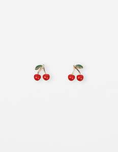 Earrings Red Cherries - Gold