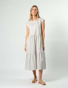 Ss24: Rania Dress - Mushroom Stripe