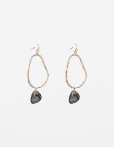 Sale Jewellery: Oval Gold Grey Stone Earrings