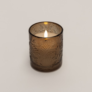 10cm Umber Palm Frond-Cut Glass LED Candle