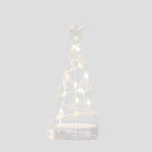 20cm Clear Glass Cone Tree with White Stars and Dots