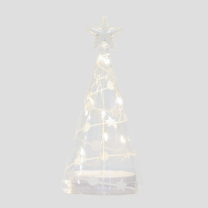 23cm Clear Glass Cone Tree with White Stars and Dots