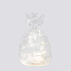 13.5cm Clear Glass Angel with White Stars and Dots