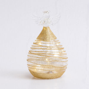 Noel: 13cm Round Glass Angel with Gold Sparkle