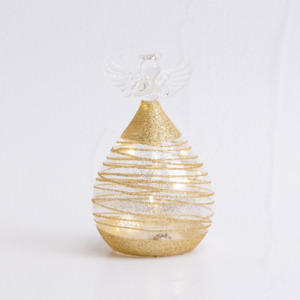 Noel: 10cm Round Glass Angel with Gold Sparkle