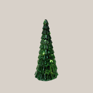 Noel: 24cm Frost Drop Glass Tree in Dark Green
