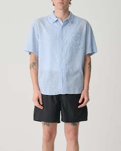 Shirts: S-Double Card Check S/S Shirt - Blue