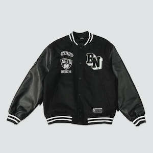 Mitchell Ness: NBA Aberdeen Letterman Brooklyn Nets Jacket - Black
