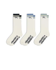 S-Double Stripe Shawn Script Sock 3 Pack - Black/Blue/Sage