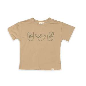 Tee Shirts: HAND SIGN T-SHIRT - CAMEL