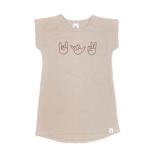Dresses: HAND SIGN LONG T-SHIRT DRESS - SAND