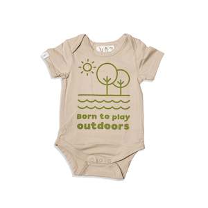 Bodysuit: BORN TO PLAY OUTDOORS SHORT SLEEVE BODYSUIT - SAND COLOUR