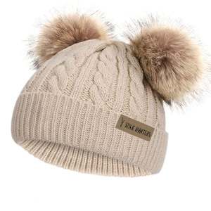 Winter 2022: DOUBLE POMPOM WINTER BEANIE - BEIGE - AVAILABLE IN 3 SIZES