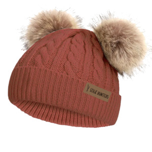Winter 2022: DOUBLE POMPOM WINTER BEANIE - TERRACOTA - AVAILABLE IN 3 SIZES