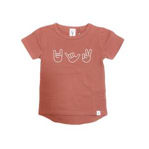 T Shirts: HAND SIGNS LONG BACK TEE - RUST
