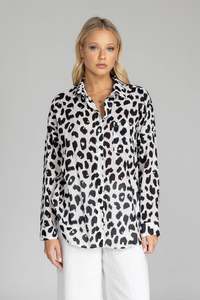 Blak: Defiant Shirt / Ivory with Black Leopard Print