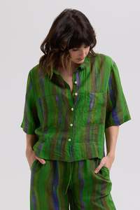 Painted Linen Shirt / Chartreuse