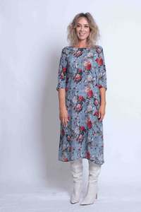 Dove Print Silk Gathered Shift Dress