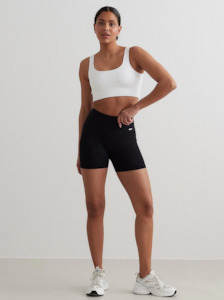 Bra Tights: Black Ribbed Seamless Midi Biker Shorts