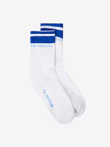 Socks: Homage Sock in Optic White & Royal Blue