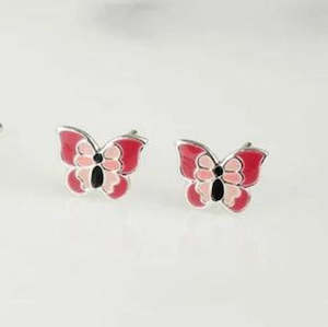 Pink Butterfly Stud Earrings in Silver