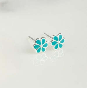 Blue Flower Stud Earrings in Silver