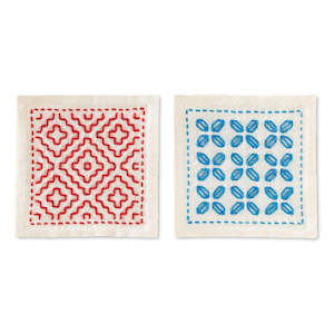 Sashiko: Sashiko Coaster Kit Persimmon Flowers/Hanabishi SK-481