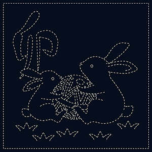 Pre Printed Sashiko Panel - Rabbits