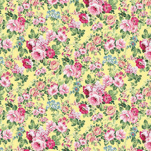 Yellow Fabric: Tea for Two Feature Floral in Yellow