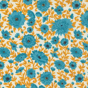 Yellow Fabric: Paisley Rose - Vida in Ivory/Turquoise