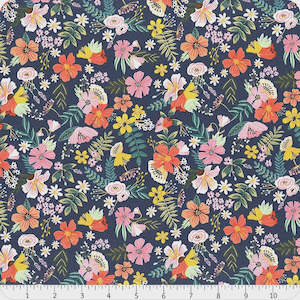 Blue Fabric: Floral Pets Gardenera Night