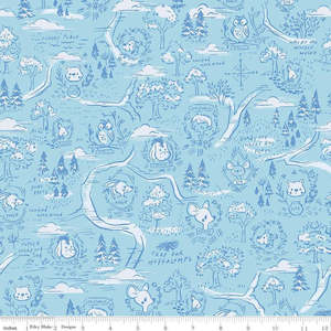 Black Fabric: Aker Woods Map in Sky Blue