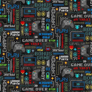 Black Fabric: Gaming Zone Arcade Lingo in Black