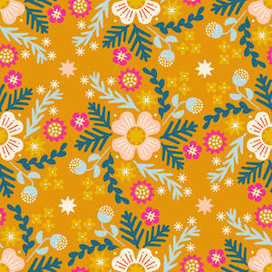 Pink Fabric: Pivot Wildflower Linen Canvas in Goldenrod